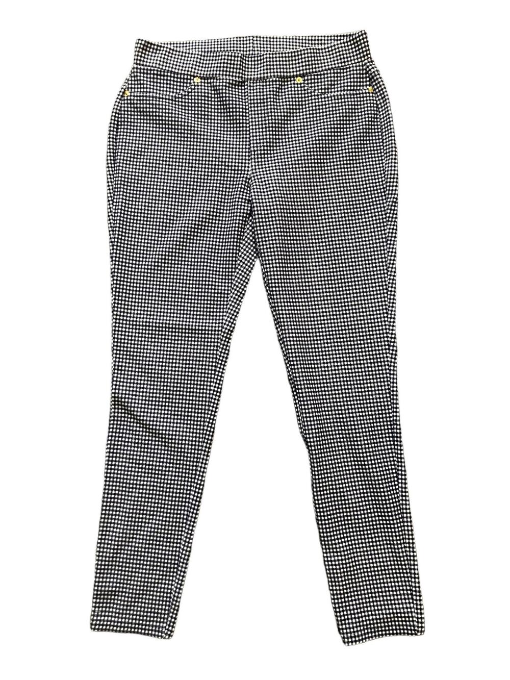 Michael Kors Womens Navy/White Checkered Skinny Pull-On High-Rise Pants | Size L